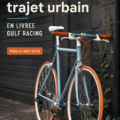 Femme avec un vélo Gulf Racing au design audacieux, prête pour ses trajets quotidiens.