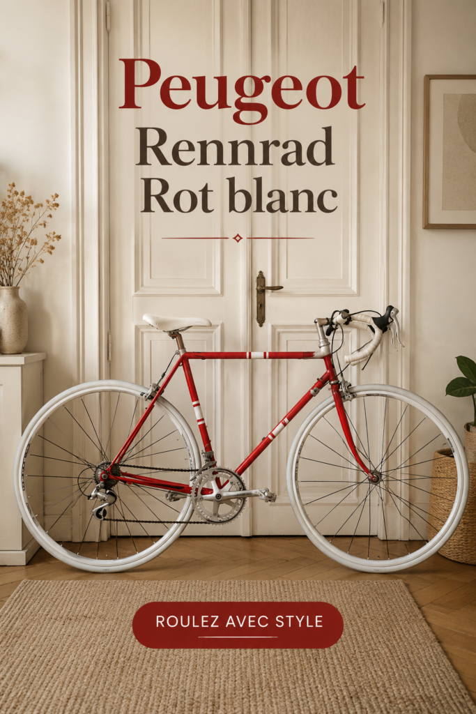 Vélo de course Peugeot rouge et blanc sur fond écoresponsable