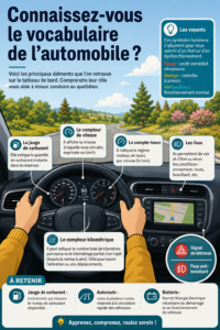 Une femme consultant un dictionnaire de vocabulaire automobile