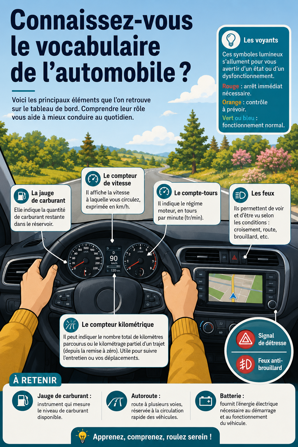 Une femme consultant un dictionnaire de vocabulaire automobile