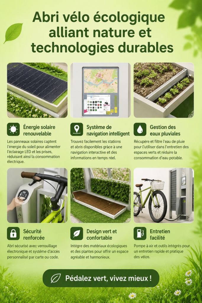 Abri à vélo écoresponsable en bois avec plantes environnantes