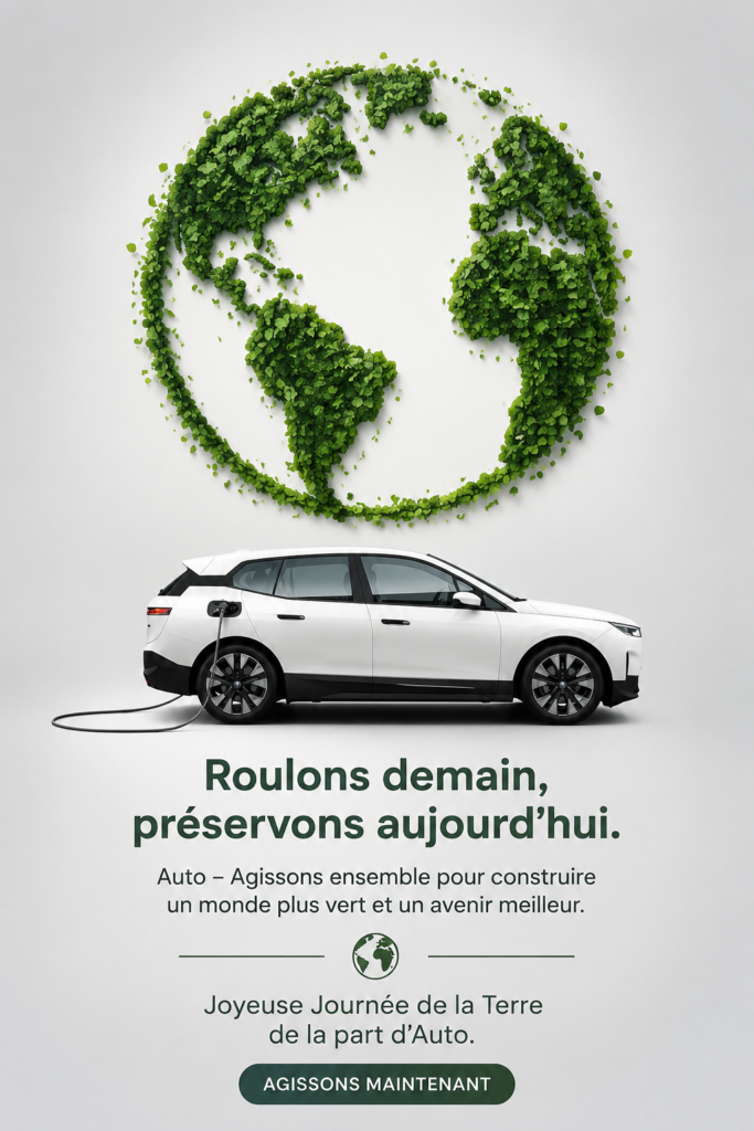 Voiture électrique sur une route entourée de verdure.