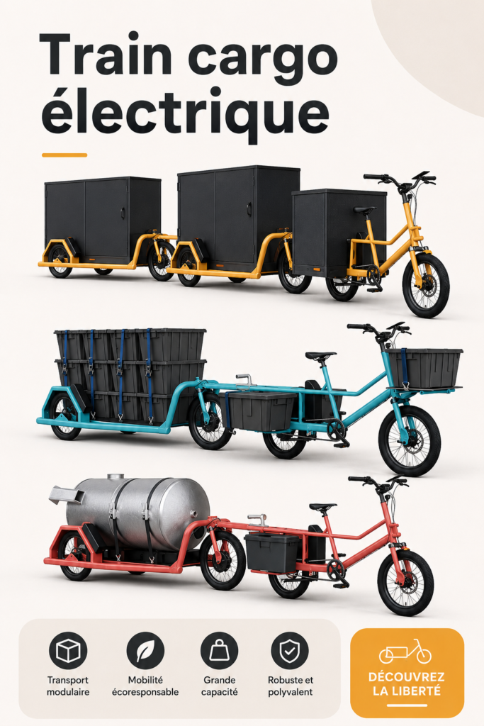Un eBike cargo avec un enfant et des courses dans un panier, illustrant la praticité de ce mode de transport.