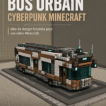 Un bus cyberpunk coloré et futuriste dans un monde Minecraft