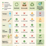 Comparaison des matériaux respectueux de l'environnement, affichant les options réutilisables, recyclables et biodégradables.