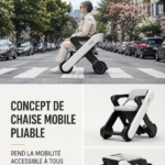 Concept de chaise mobile pliable dans un espace de vie moderne, mettant en avant le design accessible