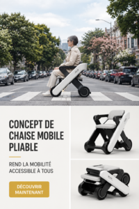 Concept de chaise mobile pliable dans un espace de vie moderne, mettant en avant le design accessible