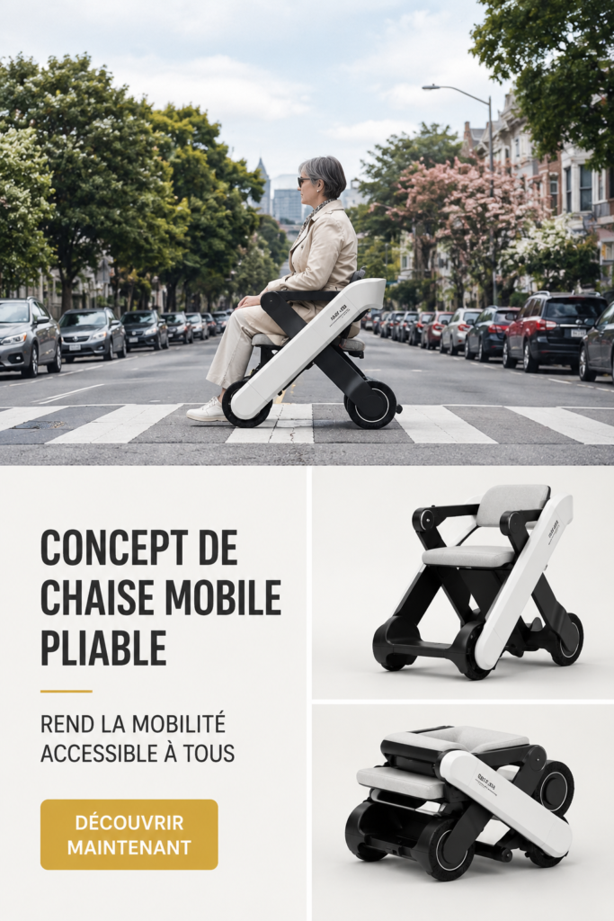 Concept de chaise mobile pliable dans un espace de vie moderne, mettant en avant le design accessible