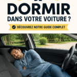 Femme dormant paisiblement dans sa voiture pendant un road trip.