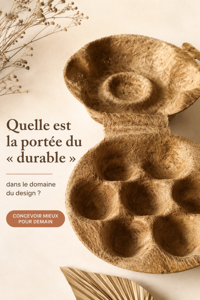 Illustration d'un intérieur au design durable et éthique, mettant en avant des matériaux écologiques.