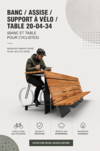 Mobilier design pour cyclistes avec banc et table en plein air