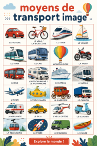 Présentation d'une sélection de différents moyens de transport modernes et traditionnels