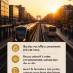 Femme utilisant le métro en se protégeant avec une attitude vigilante