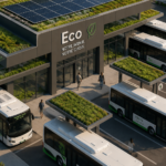 Terminal de bus éco-responsable avec des panneaux solaires