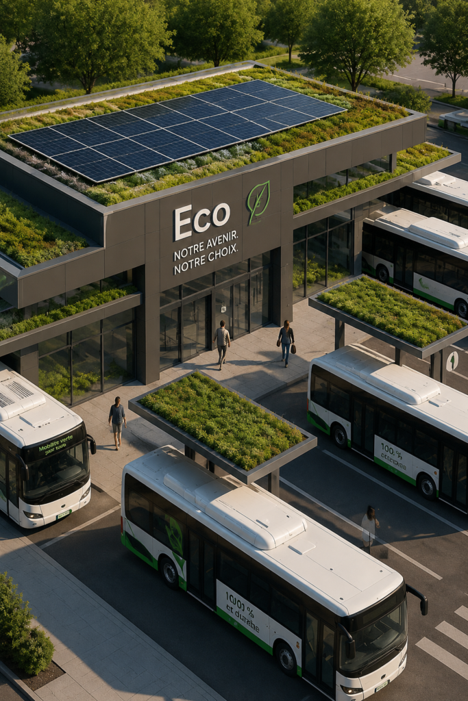Terminal de bus éco-responsable avec des panneaux solaires