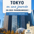 Un bus Sky Hop aperçu dans les rues de Tokyo, entouré de célèbres attractions