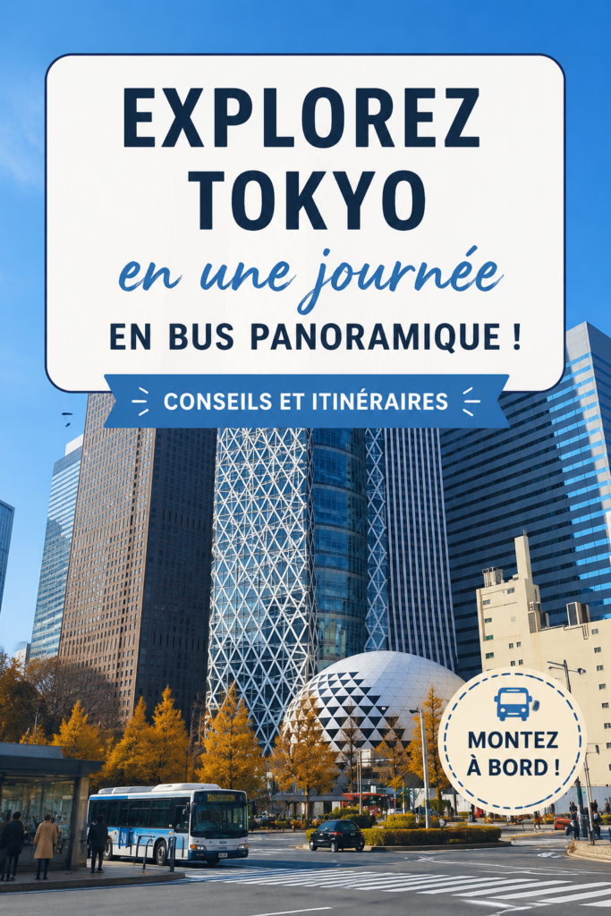 Un bus Sky Hop aperçu dans les rues de Tokyo, entouré de célèbres attractions
