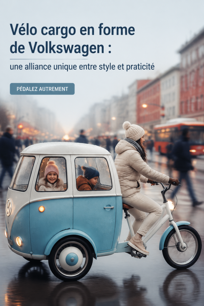 Vélo cargo Volkswagen au design moderne, alliant style et praticité.