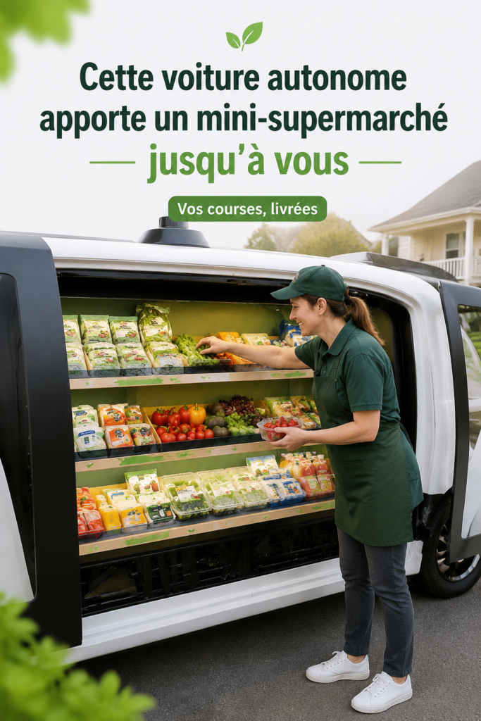 Voiture autonome livrant des courses à domicile sur une route urbaine
