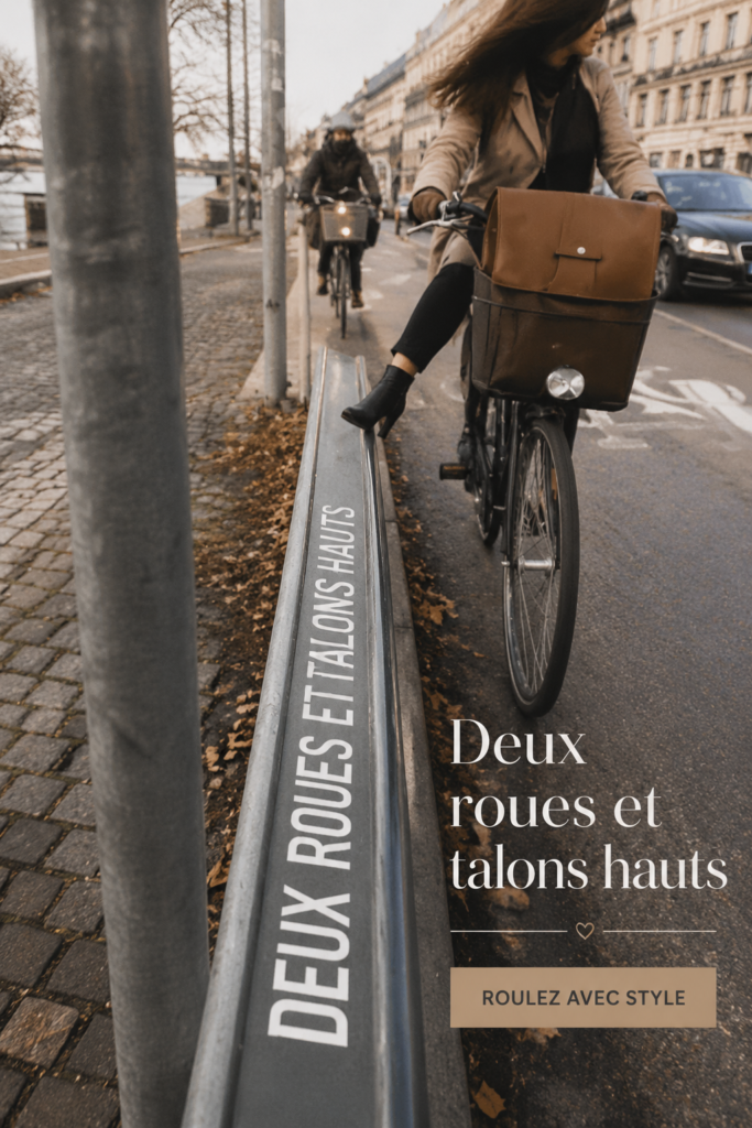 Femme élégante à vélo portant une robe chic