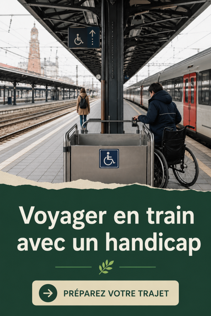 Femme en fauteuil roulant attendant son train avec un sourire