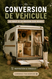 Van aménagé prêt pour l'aventure sur une route panoramique