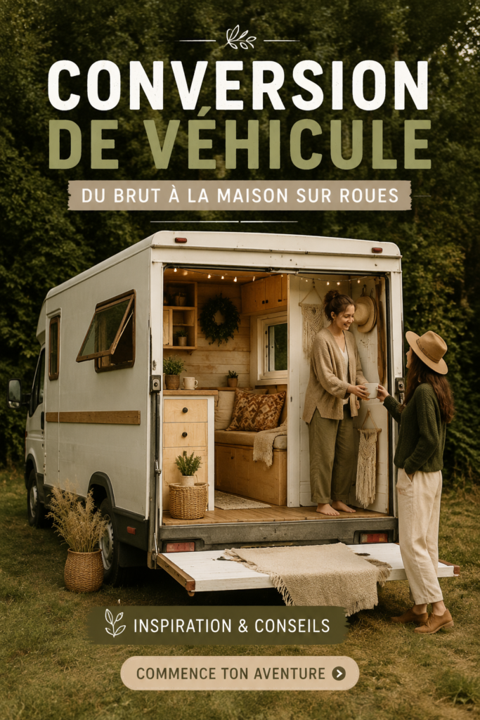 Van aménagé prêt pour l'aventure sur une route panoramique