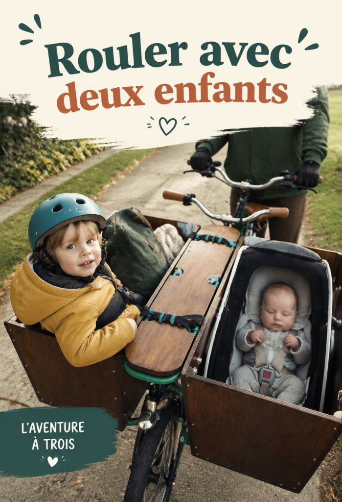 Une famille en balade à vélo dans un parc, enfants riants sur leurs vélos
