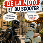 Une moto et un scooter amusants avec des accessoires humoristiques.
