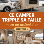 Un camper pod ouvert montrant un espace de vie cosy et bien agencé.