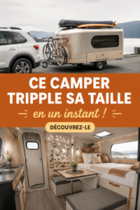 Un camper pod ouvert montrant un espace de vie cosy et bien agencé.