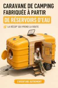 Camping-car innovant fabriqué à partir de réservoirs d'eau, prêt pour l'aventure.