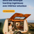 Vue de la caravane avec sa cuisine extérieur intégrée