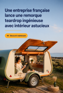 Vue de la caravane avec sa cuisine extérieur intégrée