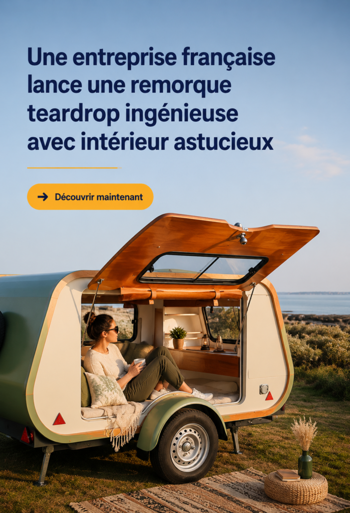 Vue de la caravane avec sa cuisine extérieur intégrée