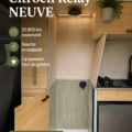 Un Citroën Relay moderne aménagé pour le camping avec une douche Tadelakt.
