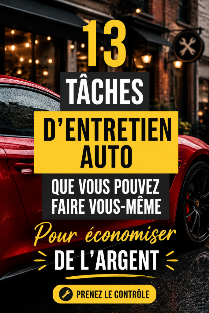 Femme effectuant l'entretien de sa voiture avec des outils à la main.