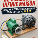 Une femme expérimentant un projet de création d'énergie avec un alternateur de voiture