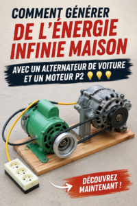 Une femme expérimentant un projet de création d'énergie avec un alternateur de voiture