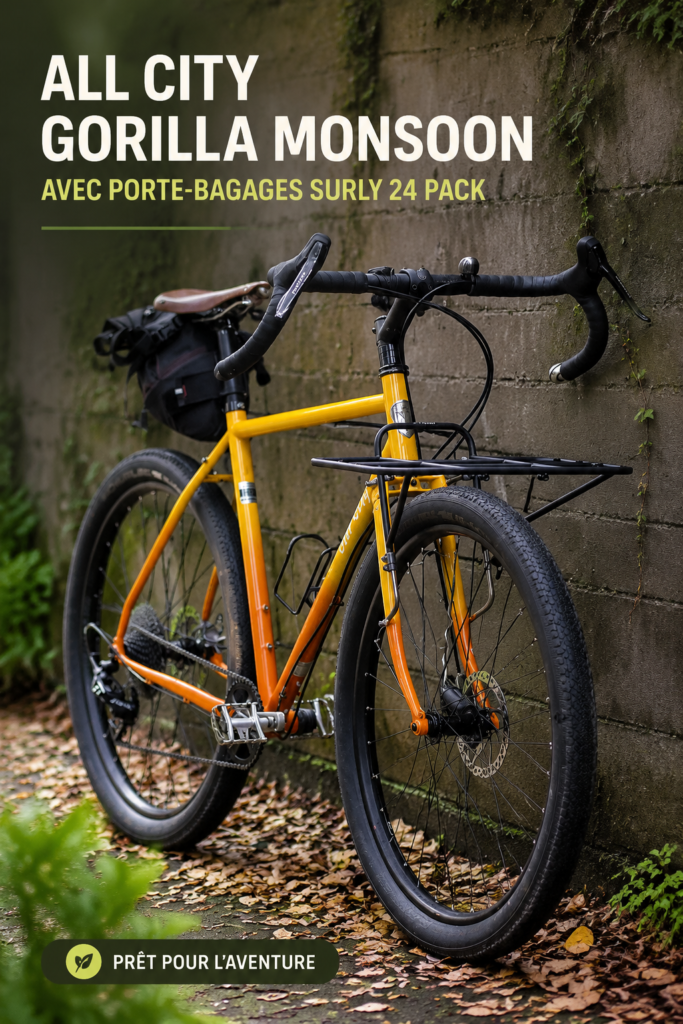 Porte-bagages Surly 24 pack rack installé sur un vélo dans un cadre urbain