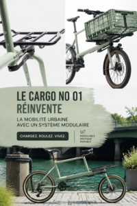 Un élégant vélo cargo en milieu urbain, prêt à transporter des marchandises.
