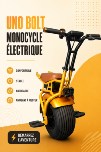 Monocycle électrique Uno sur une route urbaine, offrant confort et praticité