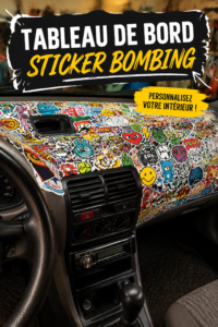 Tableau de bord décoré de stickers originaux et colorés