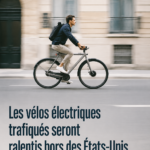 Un e-bike VanMoof garé dans une rue urbaine, observant les récentes nouvelles sur les ralentissements à l'international.