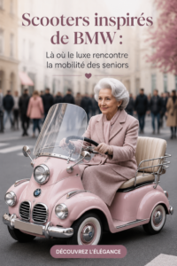Scène d'un scooter de luxe inspiré par BMW, parfait pour les déplacements des seniors.