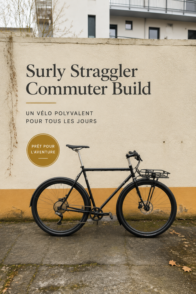 Vélo Surly Straggler modifié pour le commuting, équipé d'accessoires pratiques.