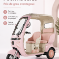 Tricycle électrique moderne dans un parc urbain, illustration de sa praticité