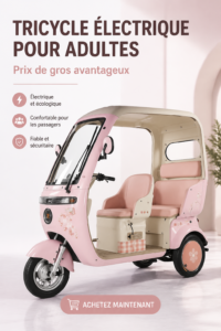 Tricycle électrique moderne dans un parc urbain, illustration de sa praticité