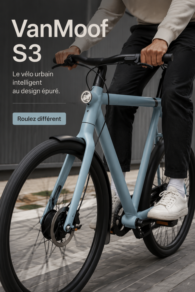 Vélo électrique VanMoof S3 sur un fond urbain moderne