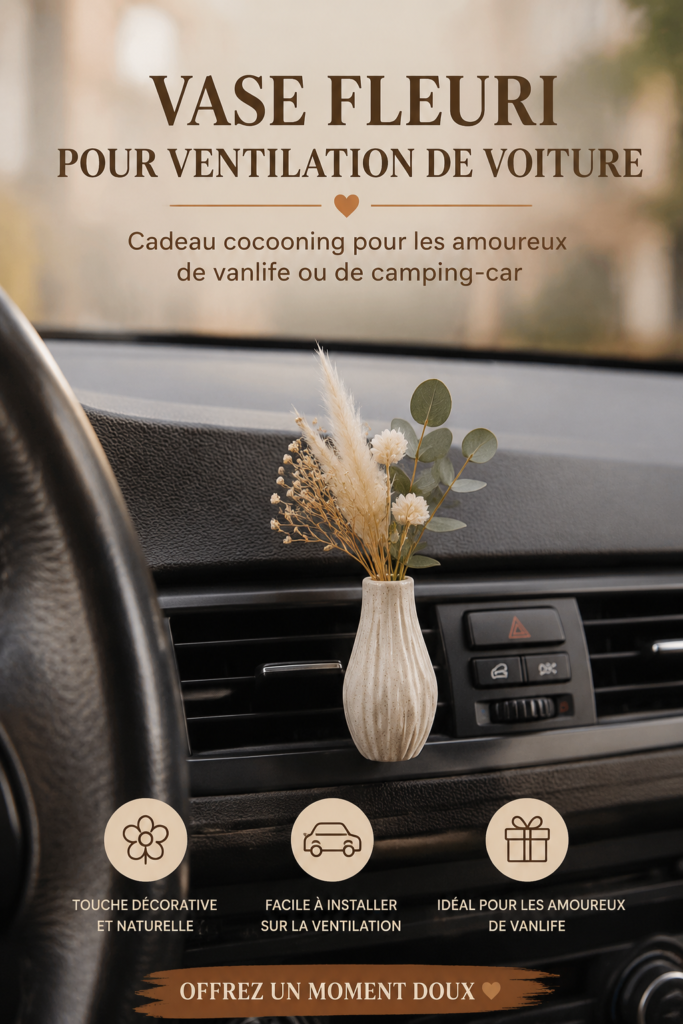 Un vase élégant installé dans une voiture moderne